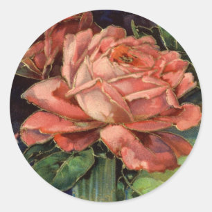 Vintage Rosa ros Runt Klistermärke