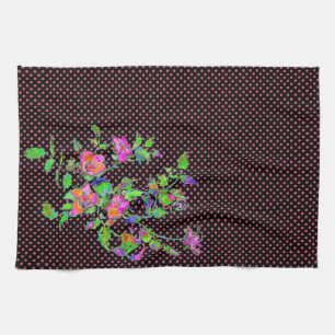 Vintage Rosa ros svartvit/rosa polka-prickar Kökshandduk