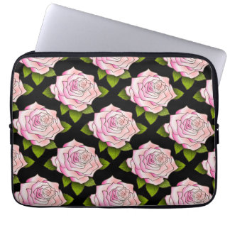 Vintage Rosa ros Teckning Black Laptop sleeve