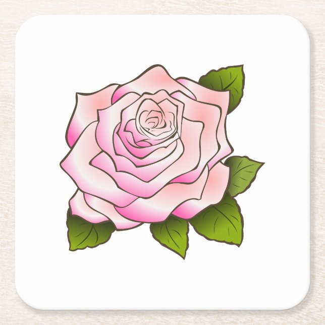 Vintage Rosa ros Teckning Underlägg Papper Kvadrat (Framsidan)