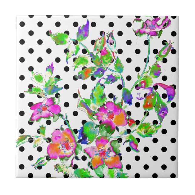 Vintage rosa ros vattenfärgsfärgning, polka dots kakelplatta (Framsidan)