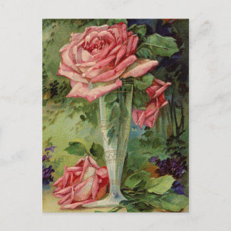 Vintage Rosa ros Vykort