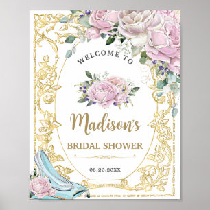 Vintage Rosa Rosa Guld Prinsessa Bröllopsdusch Poster