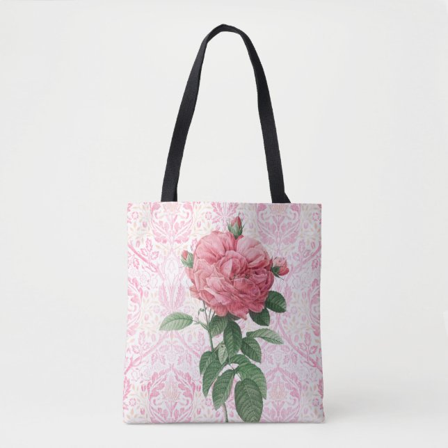 Vintage rosa rosbloms shoppingväska tygkasse (Framsida)
