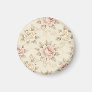 Vintage Rosa Rosendamask Blommönster Magnet