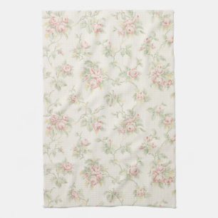 Vintage Rosa Rosengårds- Floralmönster Kökshandduk