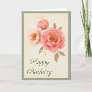 Vintage Rosa Rosor Blommig Födelsedagskort Kort