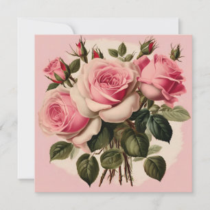 Vintage Rosa Rosor Blomsterbukett Kort