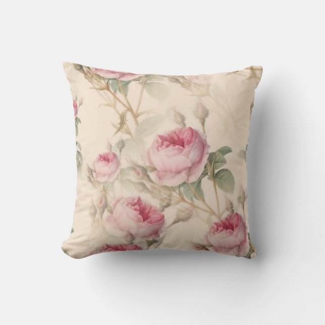 Vintage Rosa Rosor Botanisk Kudd Kudde (Framsida)