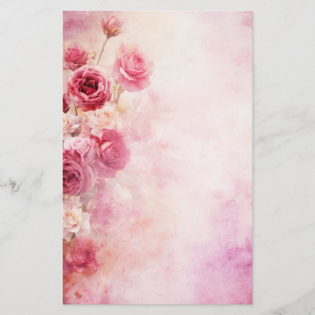 Vintage Rosa Rosor Brevpapper (Framsida)