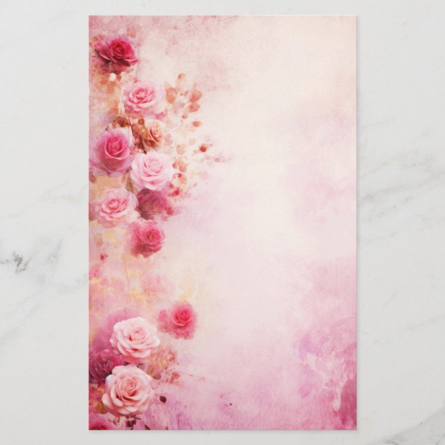 Vintage Rosa Rosor Brevpapper (Framsida)