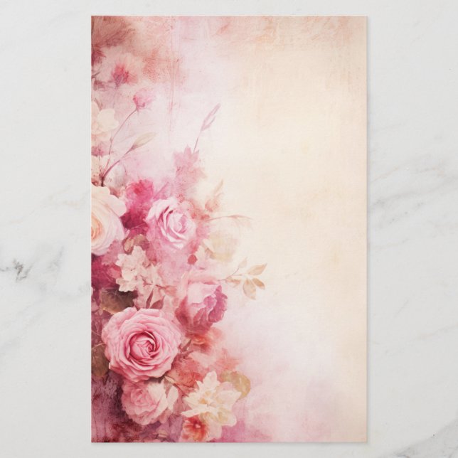 Vintage Rosa Rosor Brevpapper (Framsida)