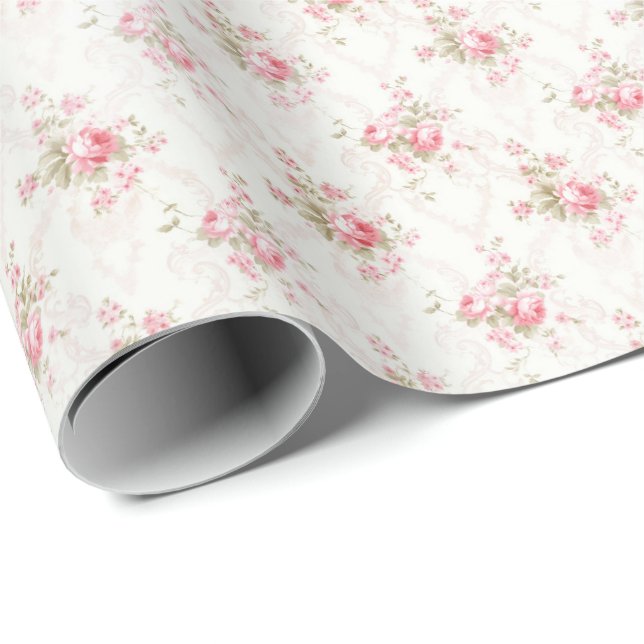 Vintage Rosa Rosor Coquette Presentpapper (Rullad Hörn)