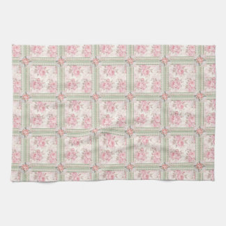 Vintage Rosa Rosor Lappteknik Kökshandduk