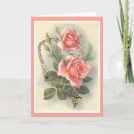 Vintage rosa rosor med radband kort