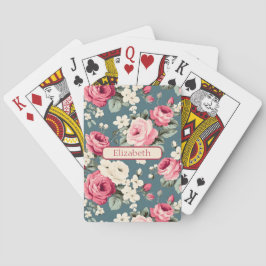 Vintage Rosa Rosor på Djupblå Personlig Casinokort