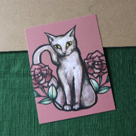 Vintage Rosa Rosor Vita Katter Konst Vykort