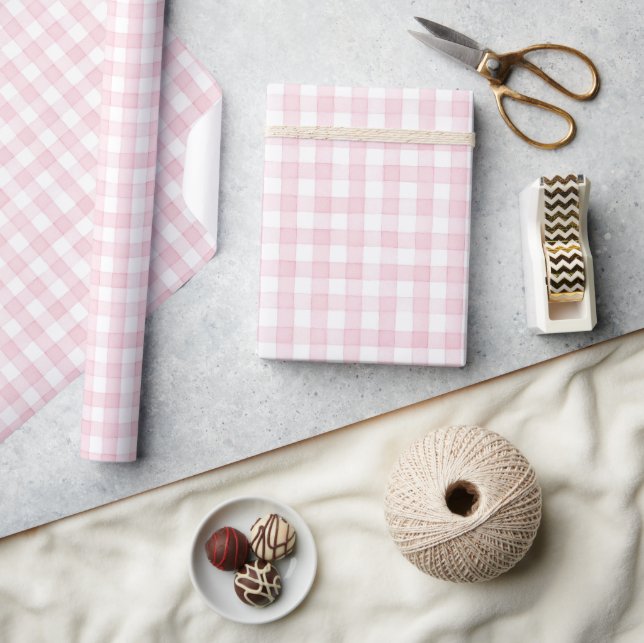 Vintage Rosa Rutigt Babyfirande Presentpapper (Hantverk)