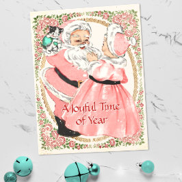 Vintage Rosa Santa och Claus Helgdag Postcard Helg Vykort