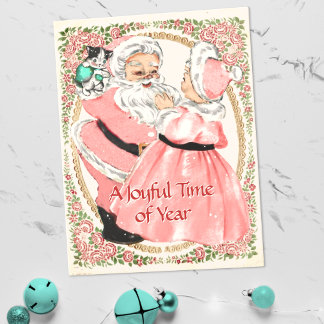 Vintage Rosa Santa och Claus Helgdag Postcard Helg Vykort