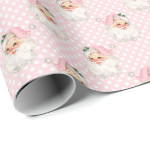 Vintage Rosa Santa on Polkadot Wrapping Papper Presentpapper