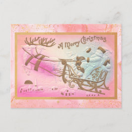 Vintage Rosa Santa Sleigh med Reindeer jul Helg Vykort