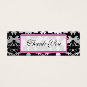 Vintage Rosa Silver och Black Damask Wedlings Märk Litet Visitkort