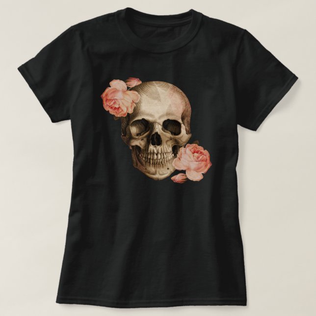 Vintage Rosa Skull Collage Tee Shirt (Design framsida)