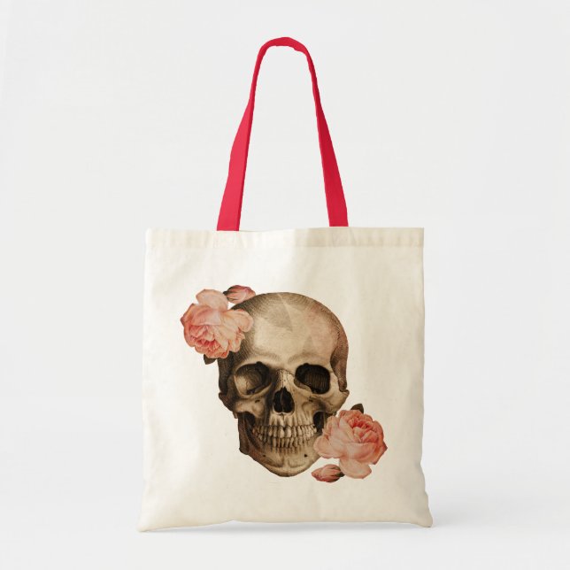 Vintage Rosa Skull Collage Tygkasse (Framsidan)