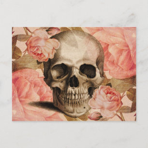 Vintage Rosa Skull Collage Vykort