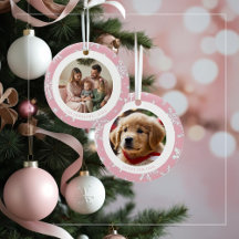 Vintage Rosa Snöflingor Family jul 2 Foton