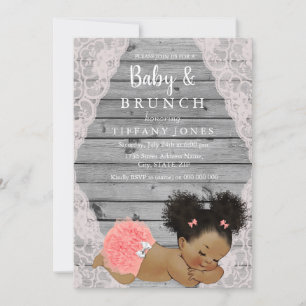 Vintage Rosa Snöre Rustic Baby Brunch Inbjudan