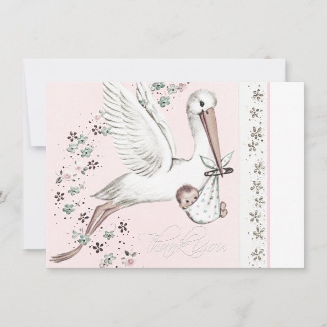 Vintage Rosa Stork Baby Shower Tack (Framsida)