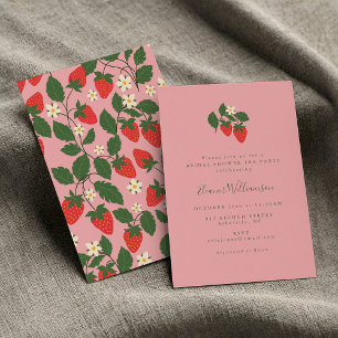 Vintage Rosa Strawberry Möhippa Tea Party Inbjudningar