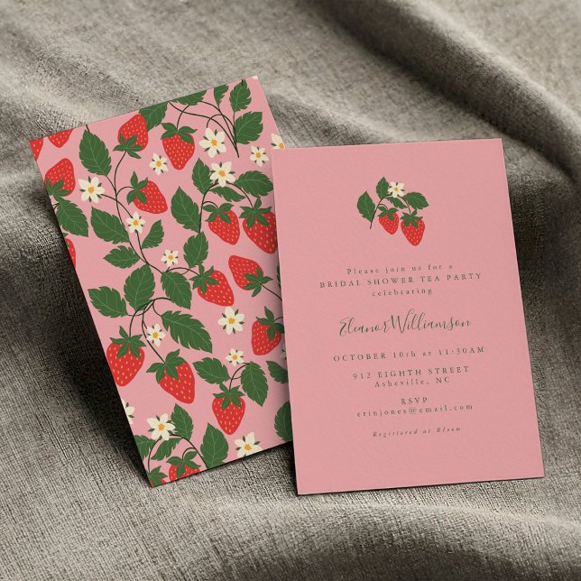 Vintage Rosa Strawberry Möhippa Tea Party Inbjudningar (Skapare uppladdad)