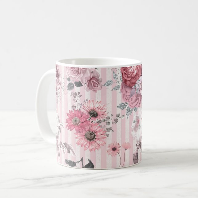 Vintage Rosa stripe-Blommönster Kaffemugg (Framsida vänster)