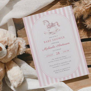 Vintage Rosa Toalett Gunghäst Flicka Bebis Shower Inbjudningar