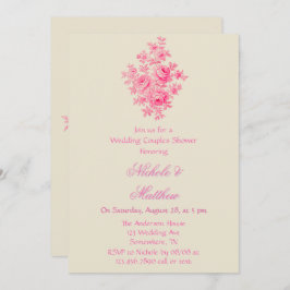 Vintage Rosa Toile Flower Bröllop Par Shower Inbjudningar