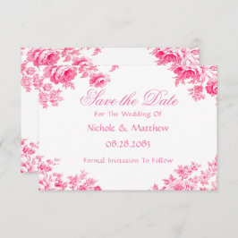 Vintage Rosa Toile Flower Bröllop Spara Datumet