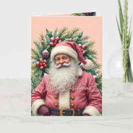 Vintage Rosa Tomte Jul Helgkort
