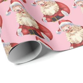 Vintage Rosa Tomte Julförpackningspapper Set Presentpapper