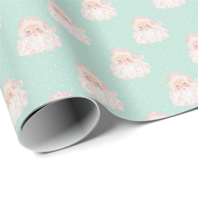 Vintage Rosa Tomte Mint Julpresentpapper Presentpapper (Rullad Hörn)