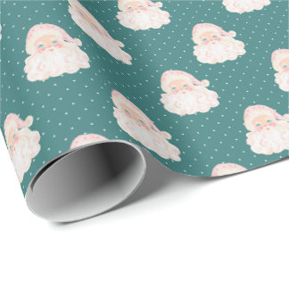 Vintage Rosa Tomte Teal Julförpackningspapper Presentpapper
