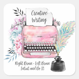 Vintage Rosa Typewriter & Inkstand Fyrkantigt Klistermärke