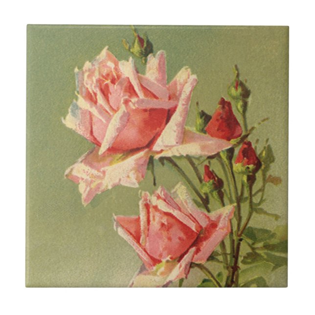 Vintage Rosa Valentinsdag Rosa Viktoriansk Trädgår Kakelplatta (Framsidan)