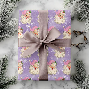 Vintage Rosa Vattenfärg Tomte Retro Presentpapper