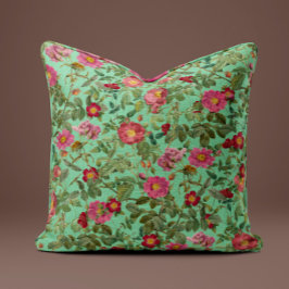 Vintage Rosa Vildros Kudde i Aqua Mint