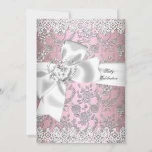 Vintage Rosa Vitt Spets Damask Blommig 3 Inbjudningar