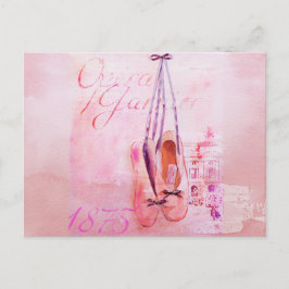 Vintage Rosa Watercolor Ballerina Dancer Ballet Vykort