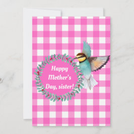 Vintage Rosa Watercolor Bird Sister Mors dag Julkort